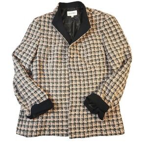 Studio I Blazer Womens 16 Pink Black Tweed Plaid Lined Jacket Acrylic Polyester